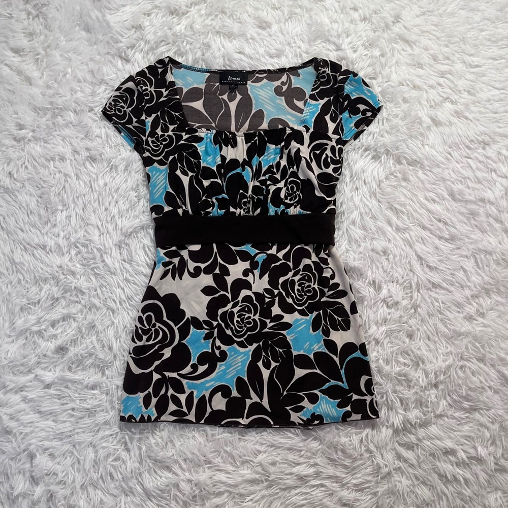 y2k brown and blue floral print baby doll top xl